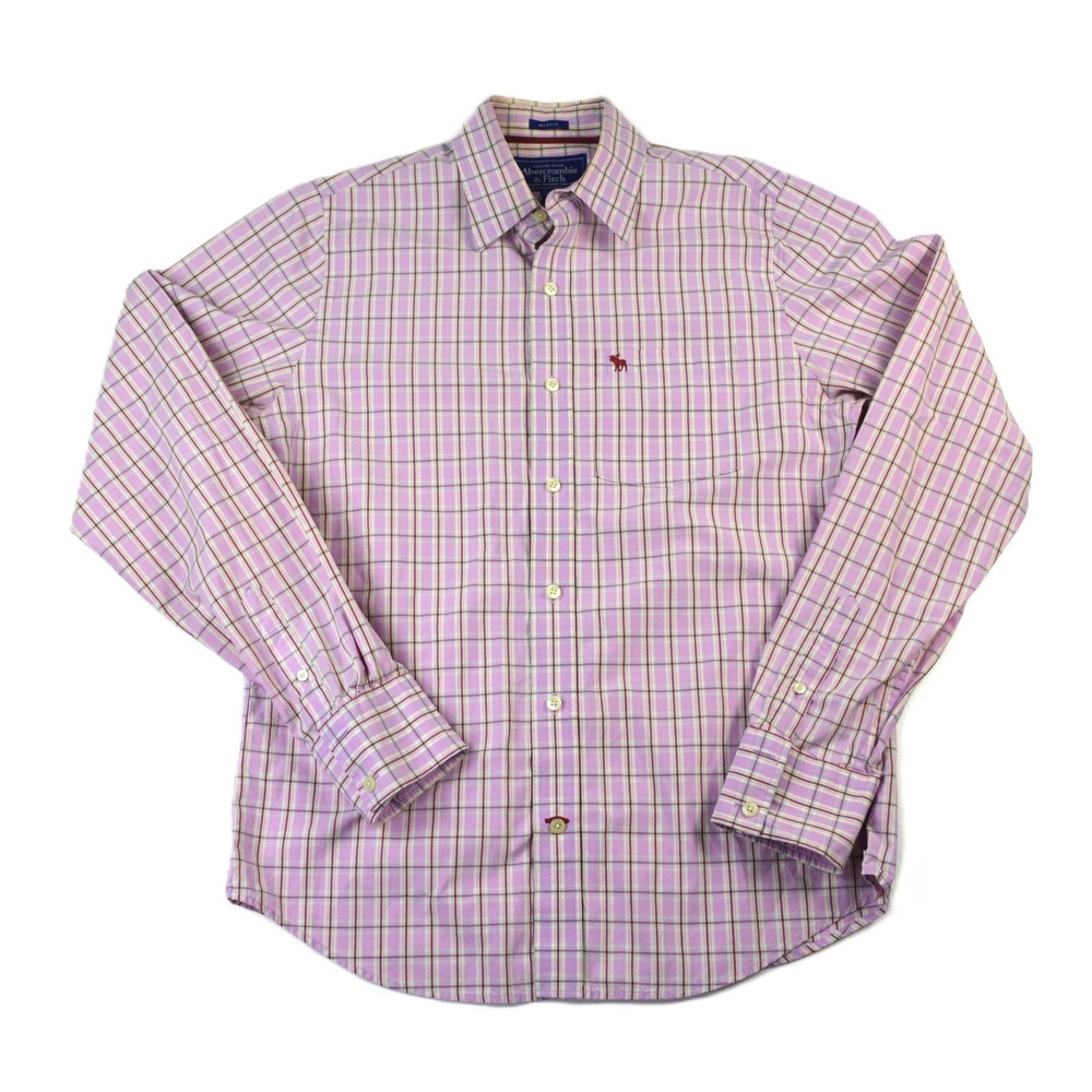 Abercrombie & Fitch Mens Muscle Fit Plaid Button Down Shirt Pink Purple Large‎ L